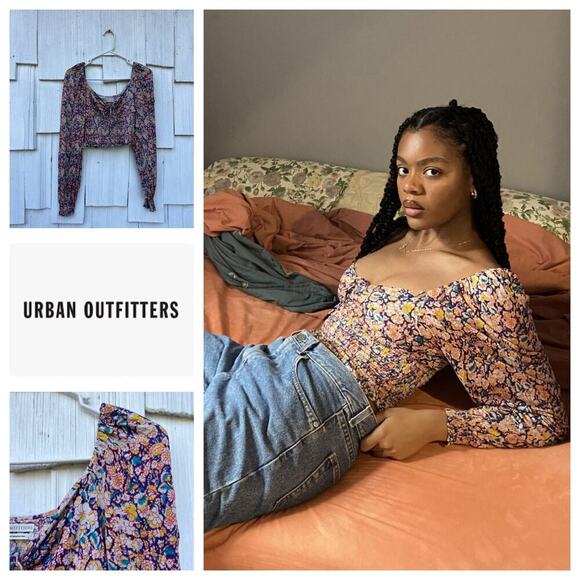 Urban Outfitters Tops - Urban Outfitters Old Soul Smocked Crop Top Floral Print Long Puff Sleeves Sz S
